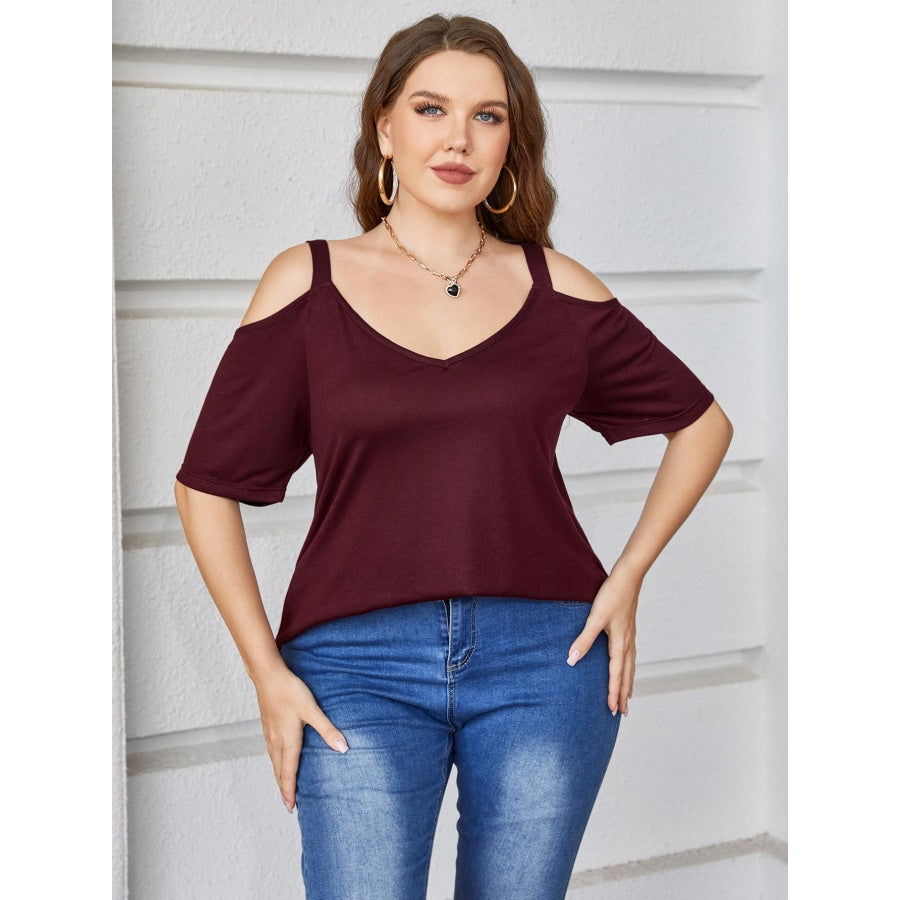 Plus Size V-Neck Cold-Shoulder Blouse