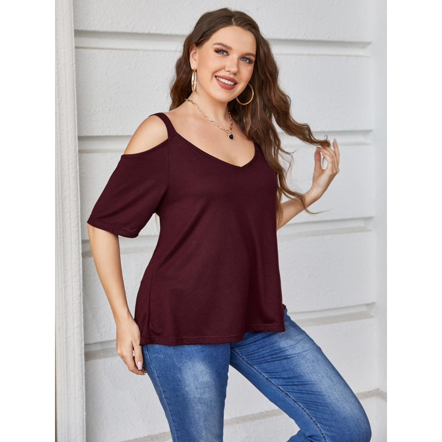 Plus Size V-Neck Cold-Shoulder Blouse