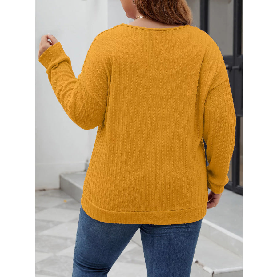 Plus Size V-Neck Dropped Shoulder Blouse Apparel and Accessories