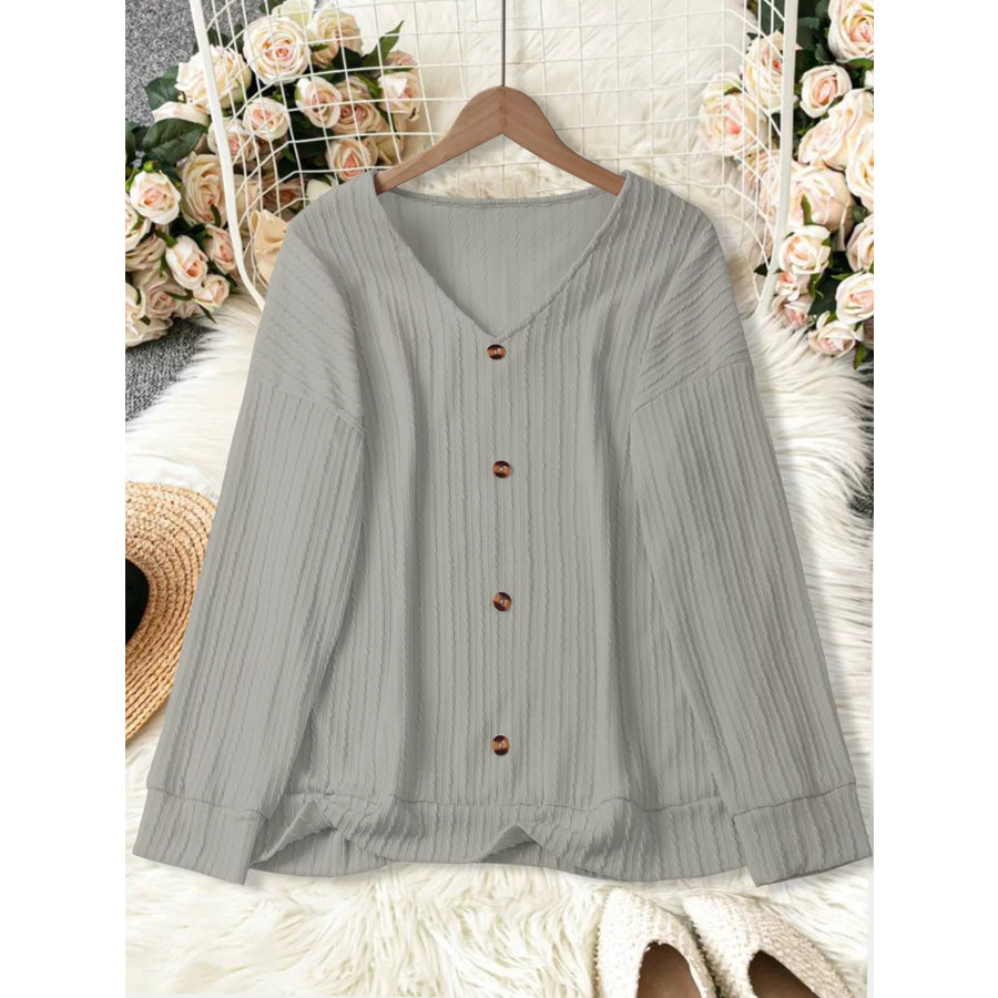 Plus Size V-Neck Dropped Shoulder Blouse Apparel and Accessories