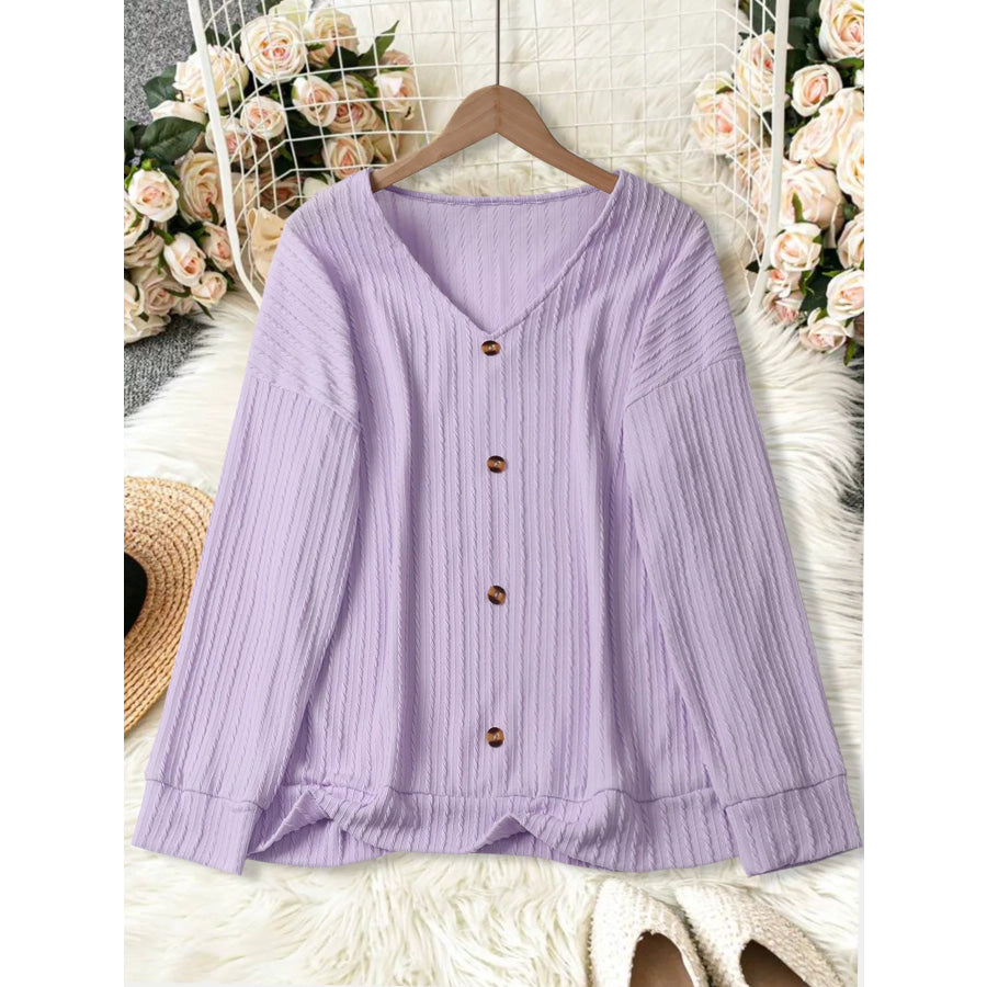Plus Size V-Neck Dropped Shoulder Blouse Apparel and Accessories