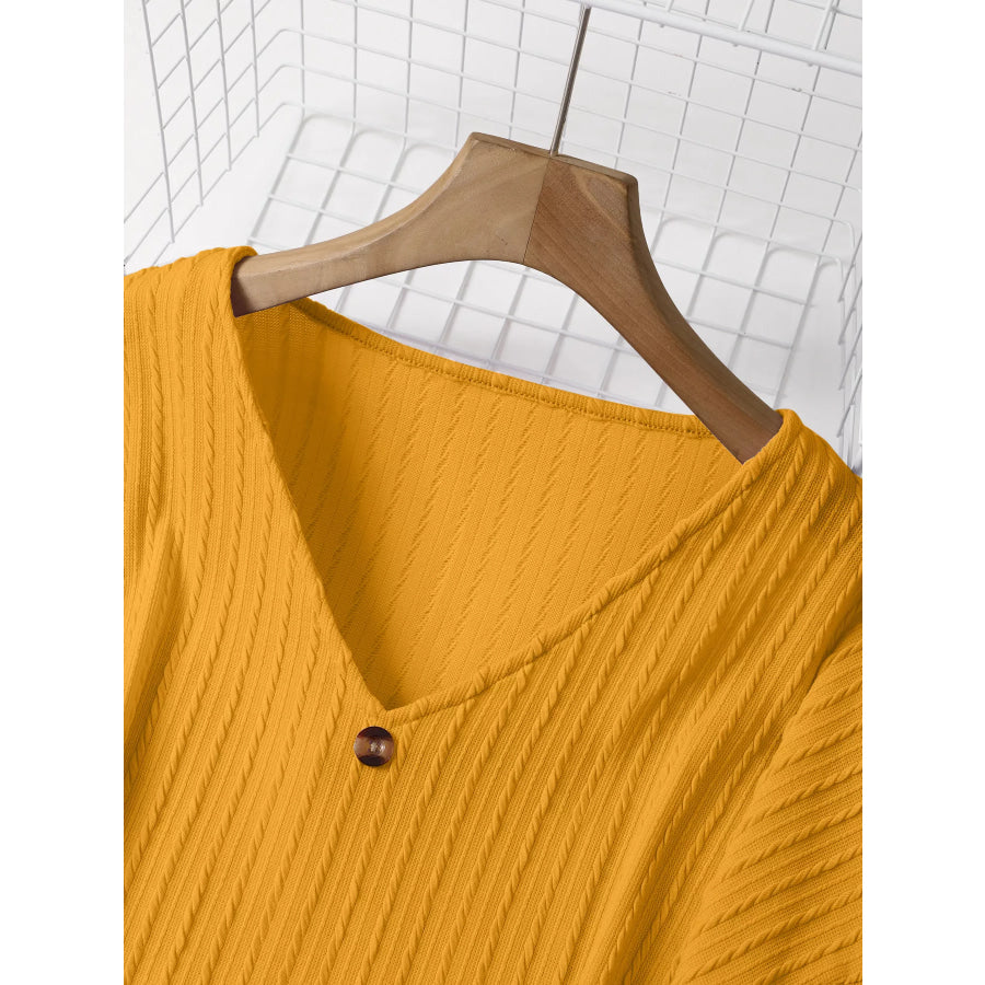 Plus Size V-Neck Dropped Shoulder Blouse Apparel and Accessories