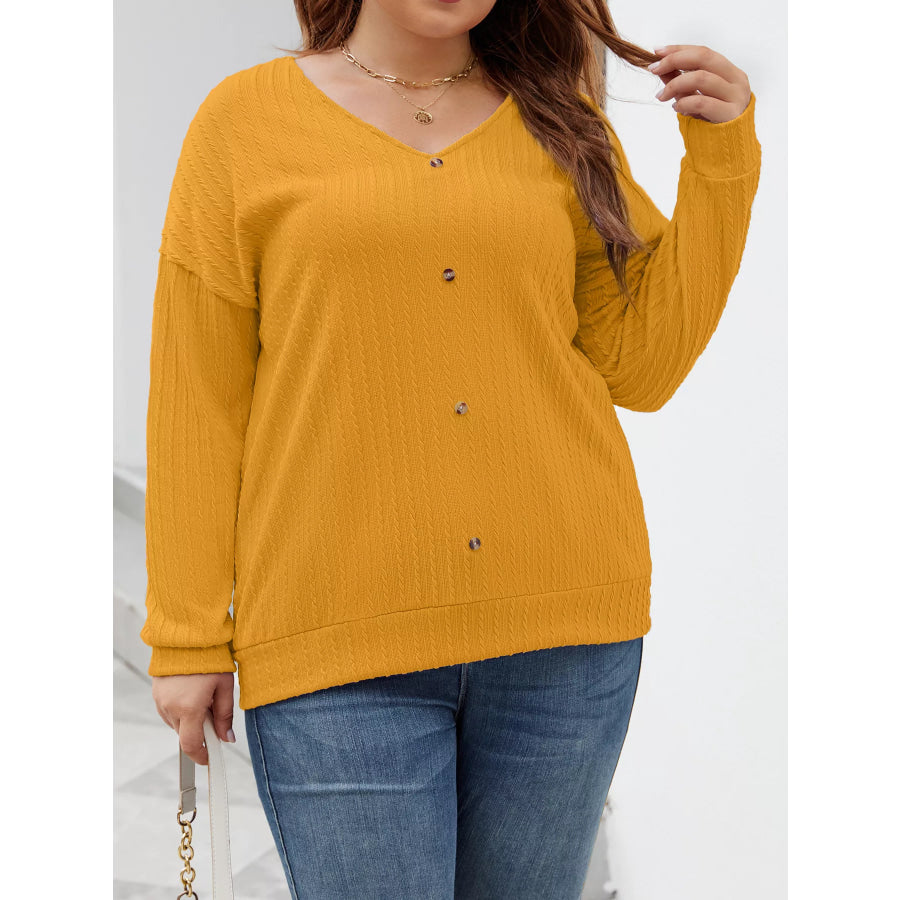 Plus Size V-Neck Dropped Shoulder Blouse Apparel and Accessories