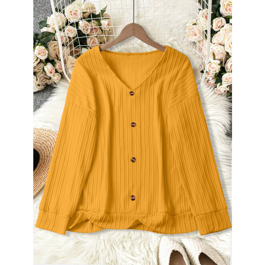Plus Size V-Neck Dropped Shoulder Blouse Apparel and Accessories