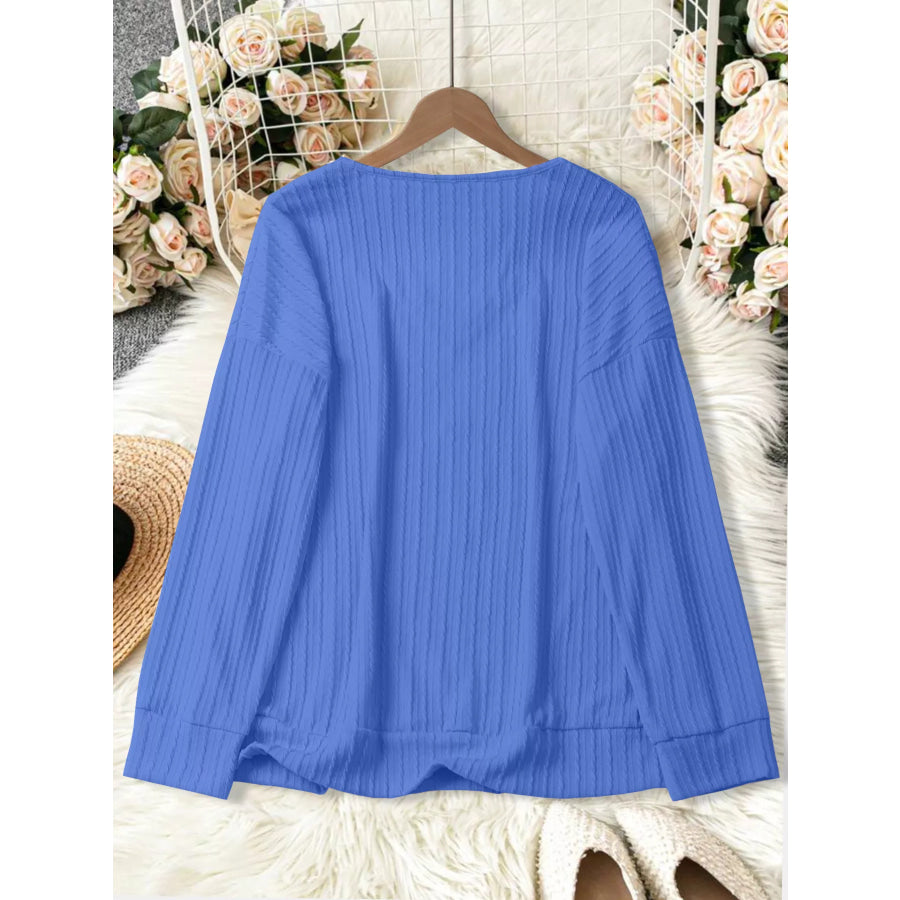 Plus Size V-Neck Dropped Shoulder Blouse Apparel and Accessories