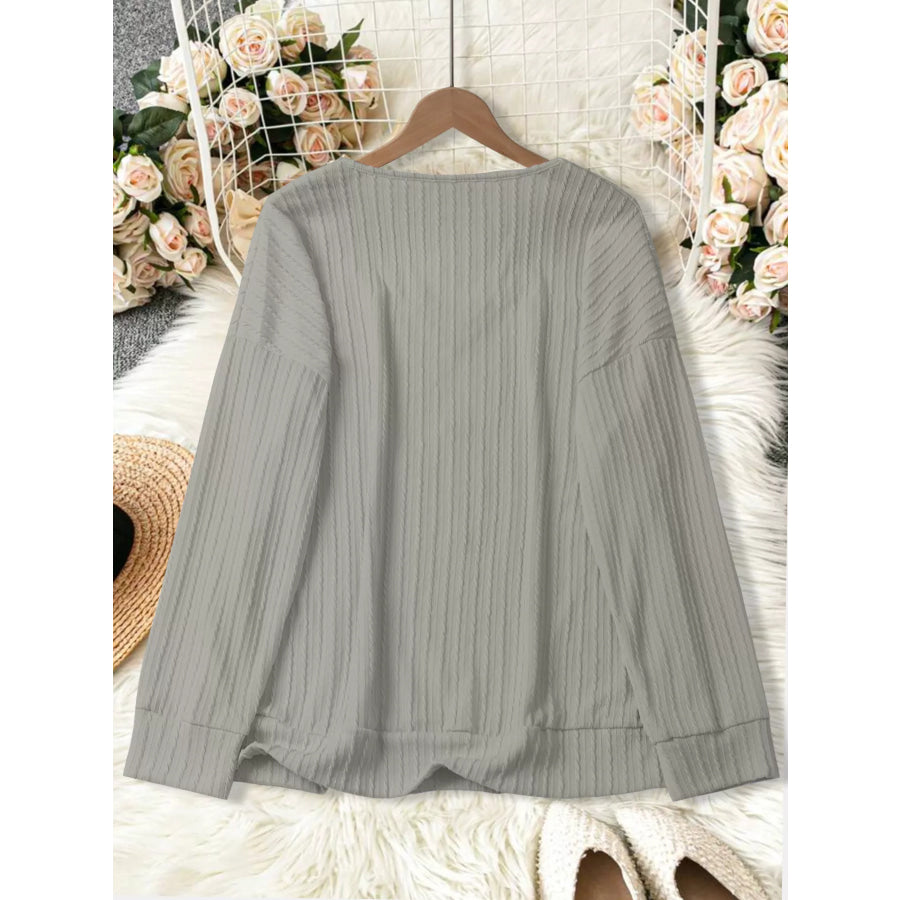 Plus Size V-Neck Dropped Shoulder Blouse Apparel and Accessories