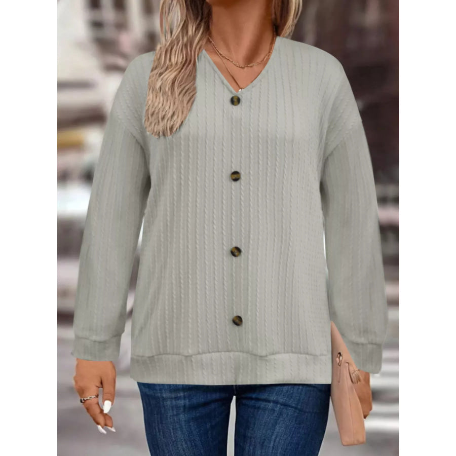 Plus Size V-Neck Dropped Shoulder Blouse Apparel and Accessories