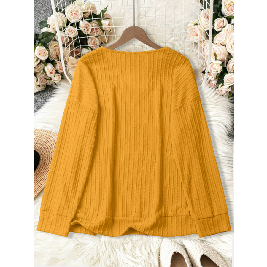 Plus Size V-Neck Dropped Shoulder Blouse Apparel and Accessories