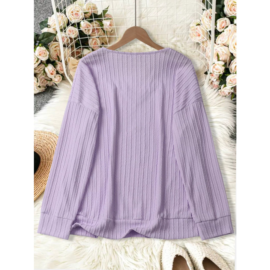 Plus Size V-Neck Dropped Shoulder Blouse Apparel and Accessories