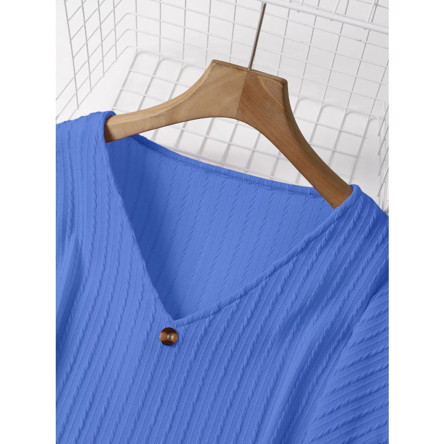 Plus Size V-Neck Dropped Shoulder Blouse Apparel and Accessories