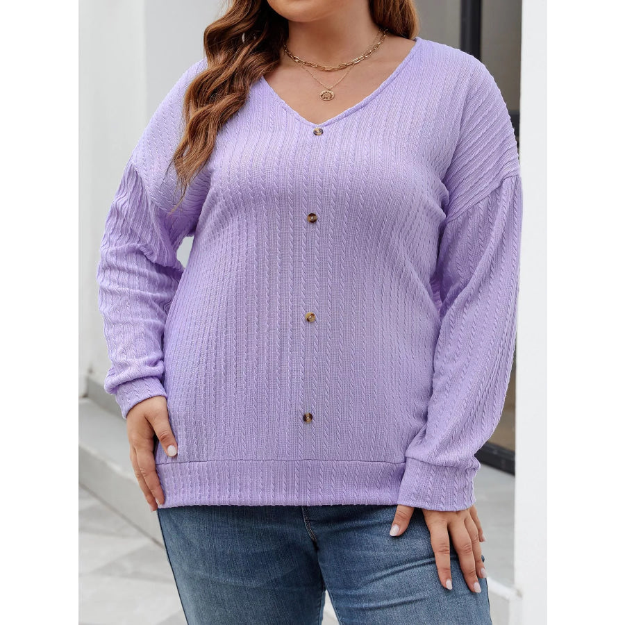Plus Size V-Neck Dropped Shoulder Blouse Apparel and Accessories
