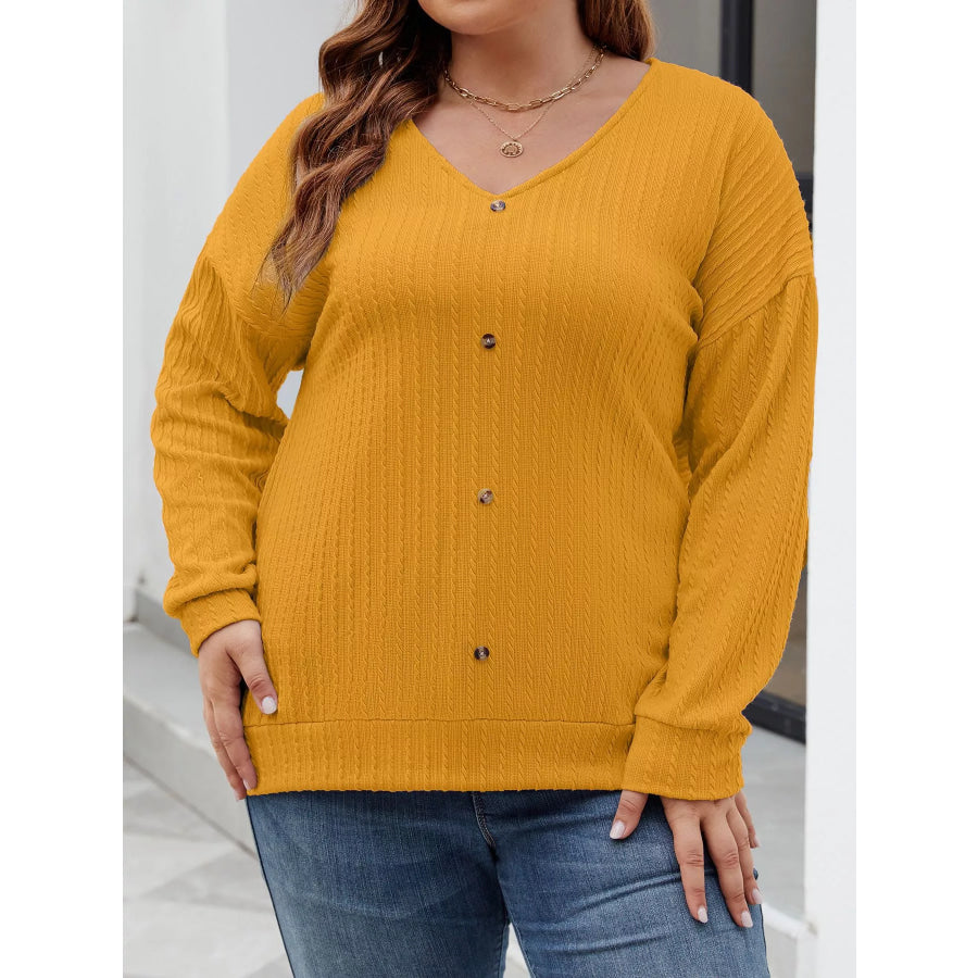 Plus Size V-Neck Dropped Shoulder Blouse Apparel and Accessories