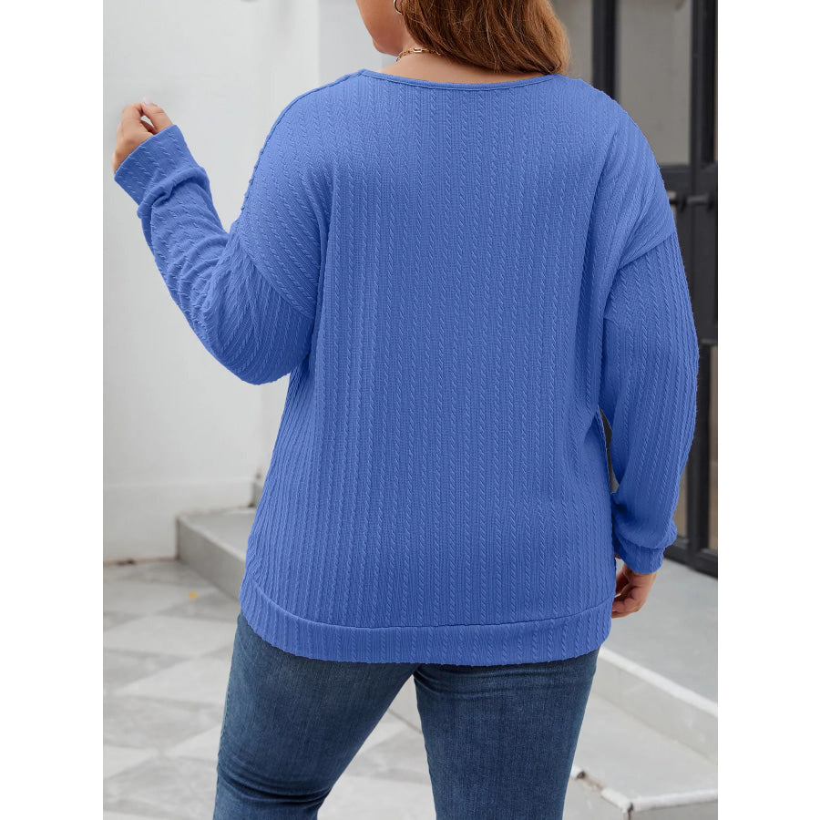 Plus Size V-Neck Dropped Shoulder Blouse Apparel and Accessories