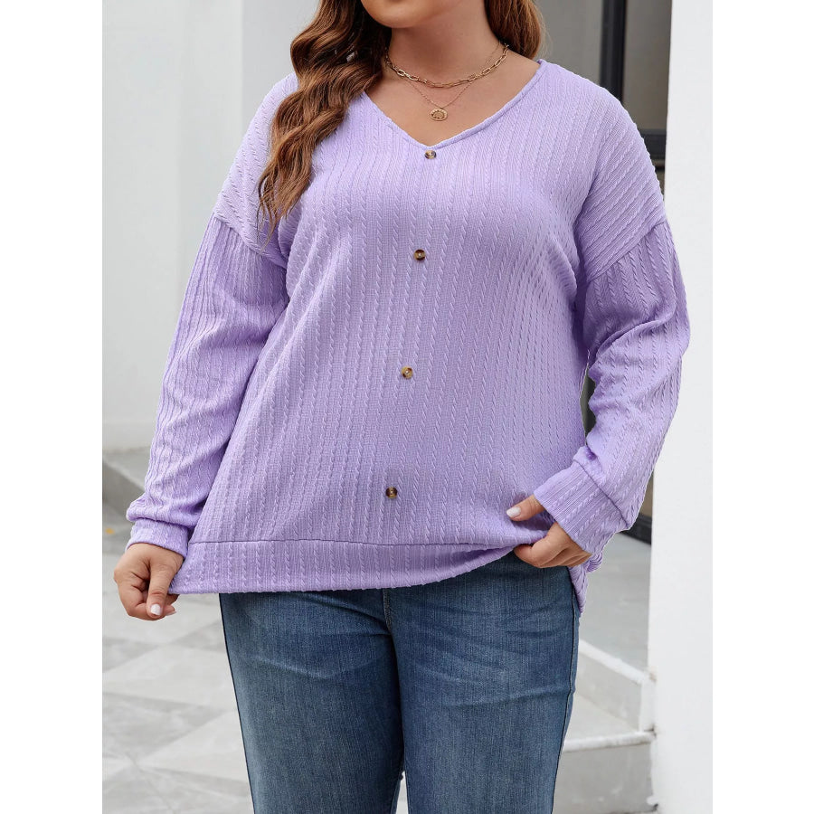 Plus Size V-Neck Dropped Shoulder Blouse Violet / XL Apparel and Accessories