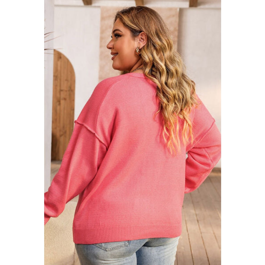 Plus Size V-Neck Dropped Shoulder Sweater Clothing