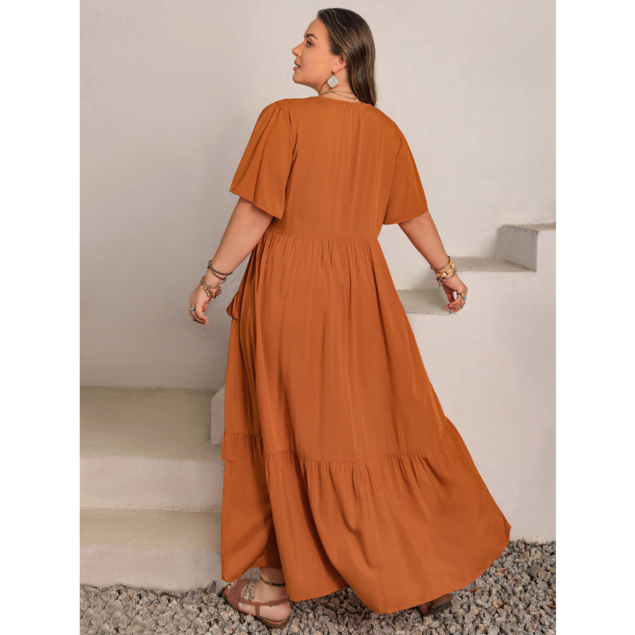Plus Size V-Neck Flutter Sleeve Maxi Dress Apparel and Accessories