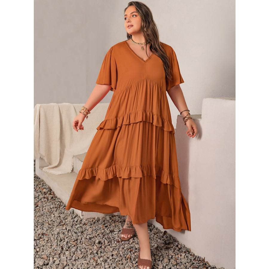 Plus Size V-Neck Flutter Sleeve Maxi Dress Apparel and Accessories
