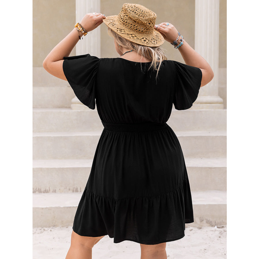 Plus Size V-Neck Flutter Sleeve Mini Dress Apparel and Accessories