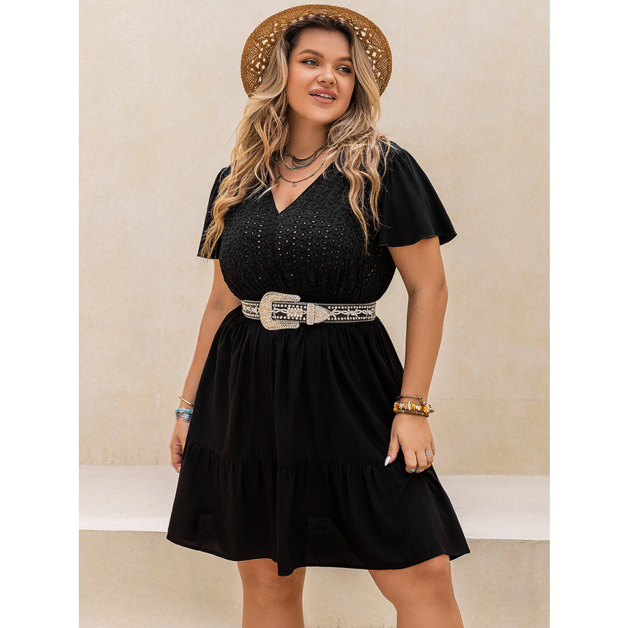 Plus Size V-Neck Flutter Sleeve Mini Dress Apparel and Accessories