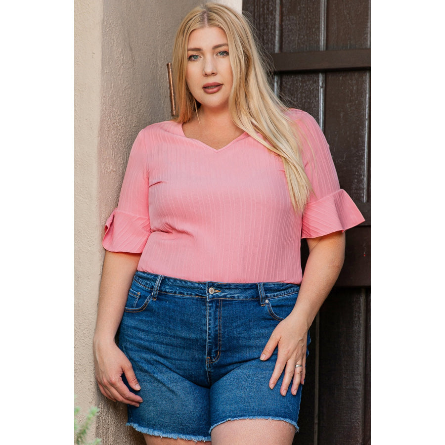 Plus Size V-Neck Half Sleeve Blouse Apparel and Accessories