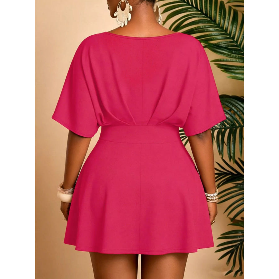 Plus Size V-Neck Half Sleeve Mini Dress Apparel and Accessories