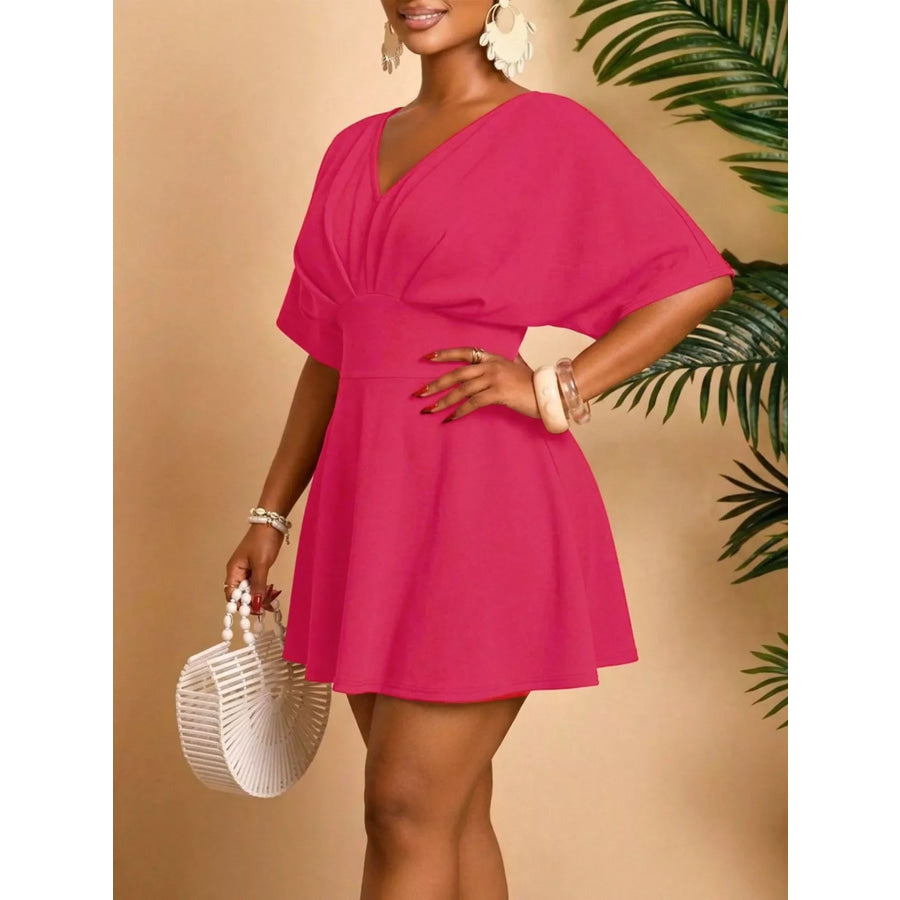 Plus Size V-Neck Half Sleeve Mini Dress Apparel and Accessories