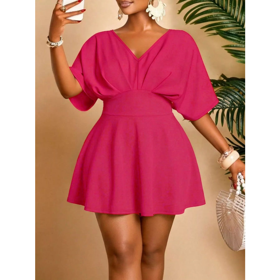 Plus Size V-Neck Half Sleeve Mini Dress Apparel and Accessories