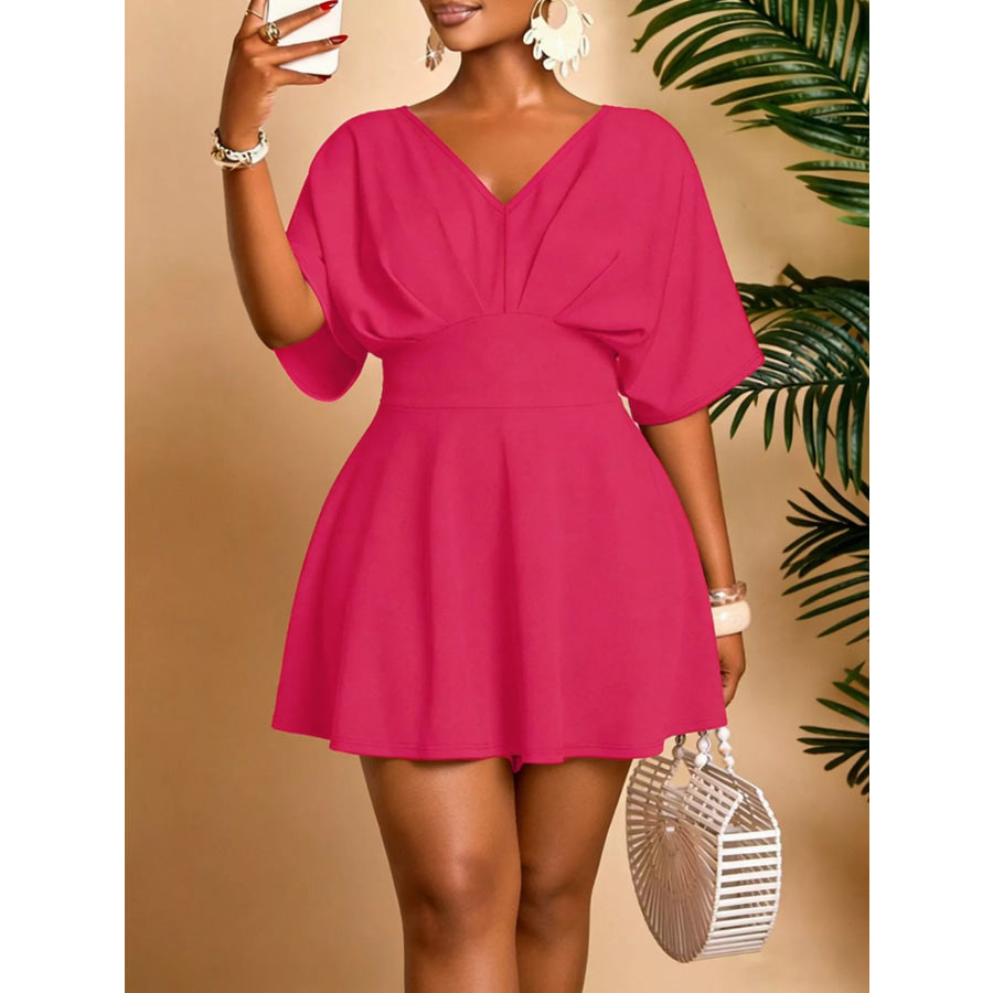 Plus Size V-Neck Half Sleeve Mini Dress Strawberry / 0XL Apparel and Accessories