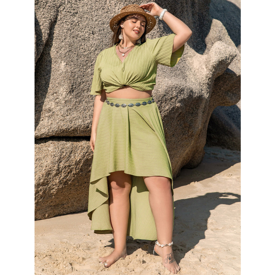 Plus Size V-Neck Half Sleeve Top and High-Low Skirt Set Dress