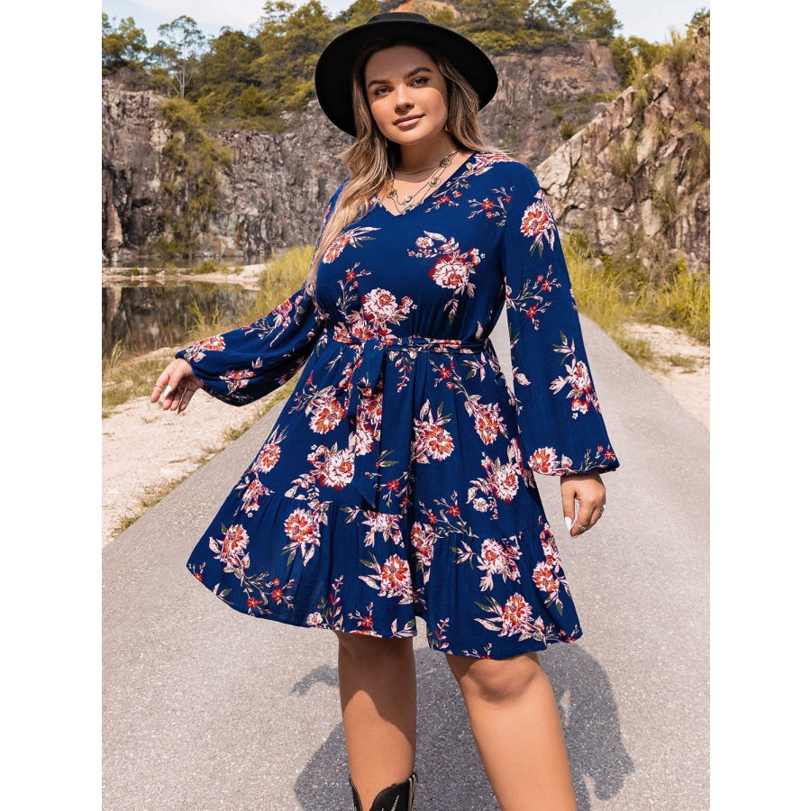 Plus Size V-Neck Long Sleeve Dress