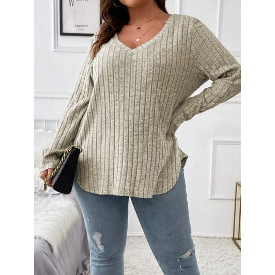 Plus Size V-Neck Long Sleeve T-Shirt Clothing