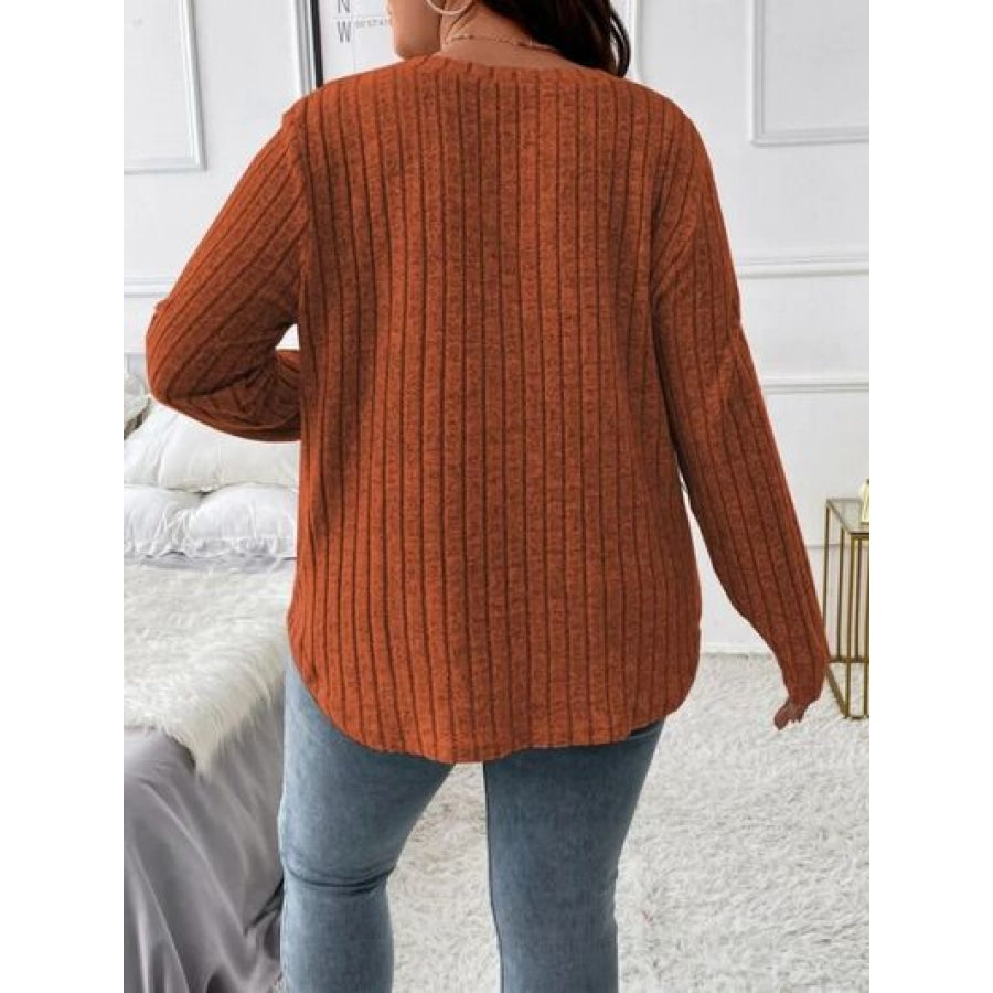 Plus Size V-Neck Long Sleeve T-Shirt Clothing