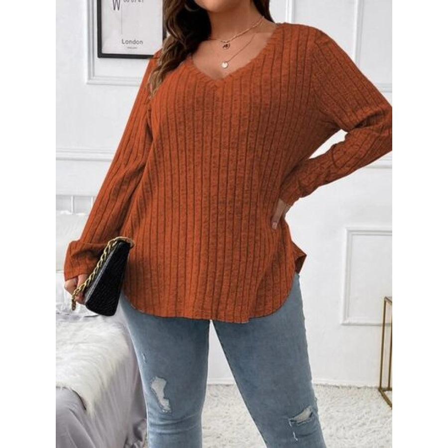 Plus Size V-Neck Long Sleeve T-Shirt Clothing