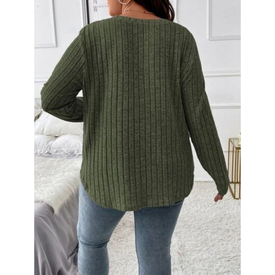 Plus Size V-Neck Long Sleeve T-Shirt Clothing