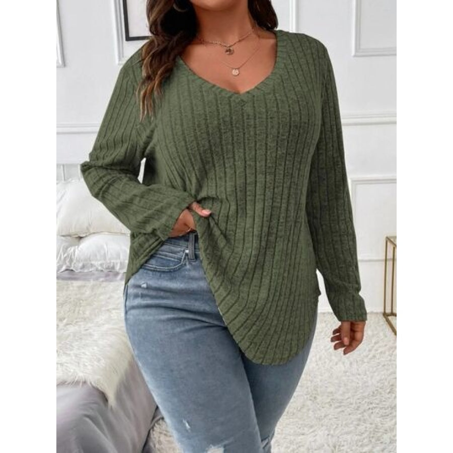 Plus Size V-Neck Long Sleeve T-Shirt Clothing