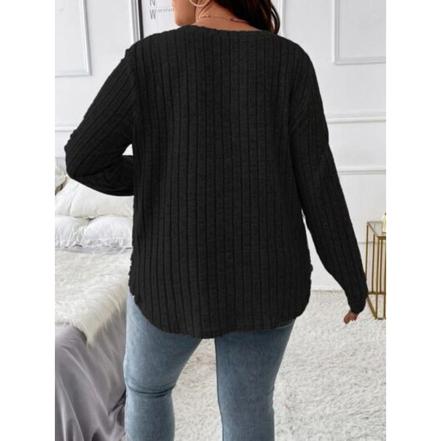 Plus Size V-Neck Long Sleeve T-Shirt Clothing