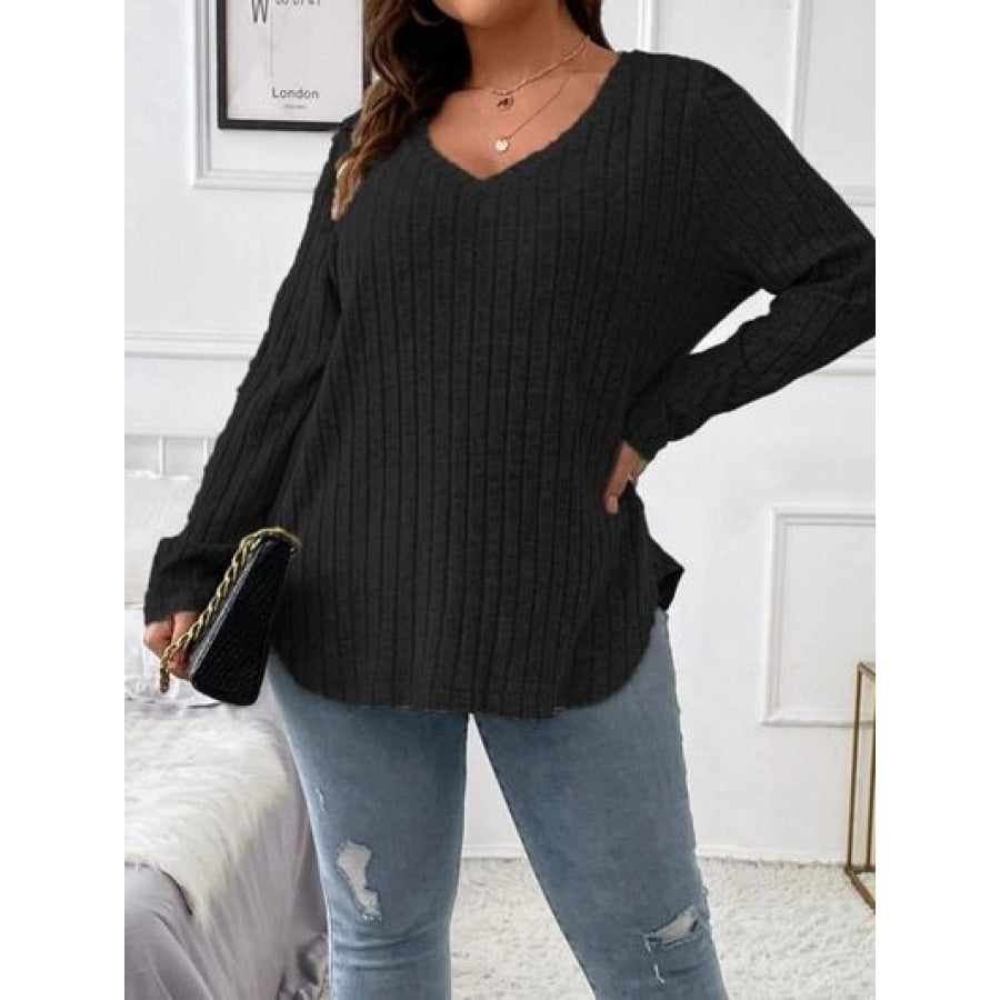 Plus Size V-Neck Long Sleeve T-Shirt Clothing