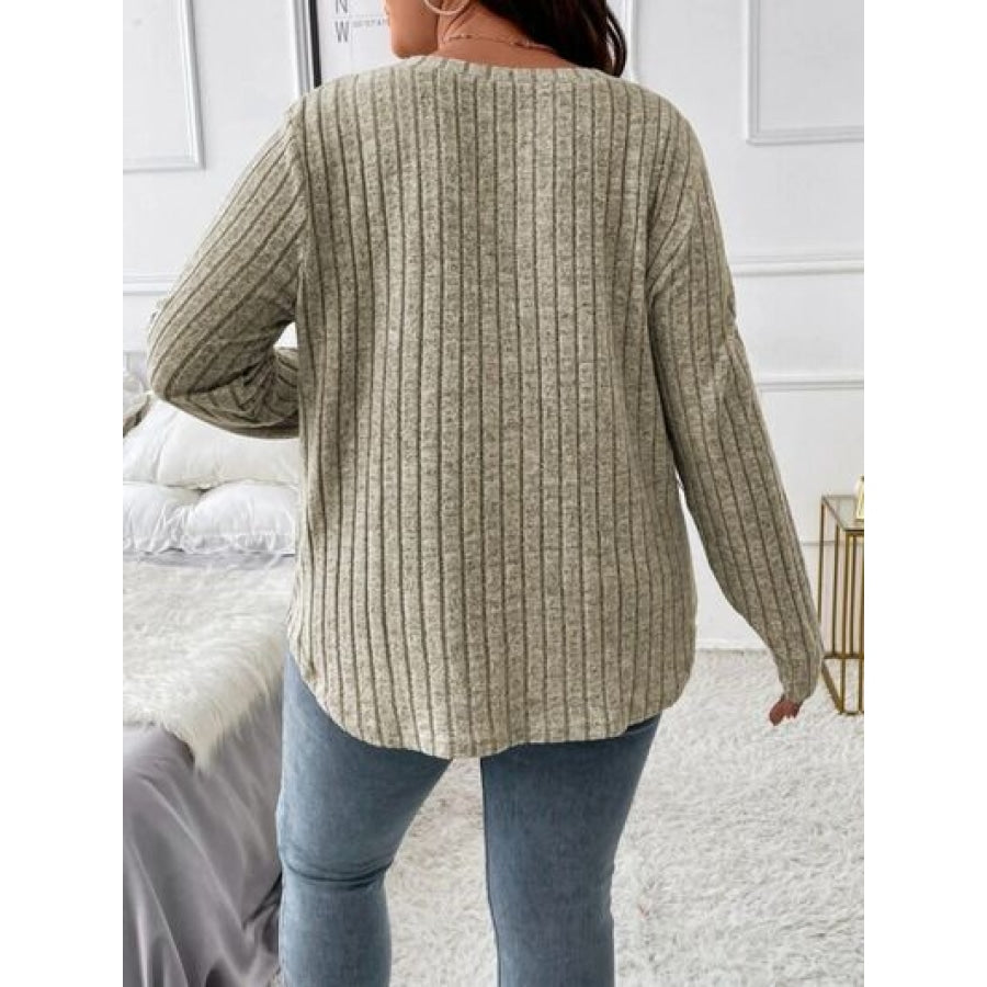 Plus Size V-Neck Long Sleeve T-Shirt Clothing