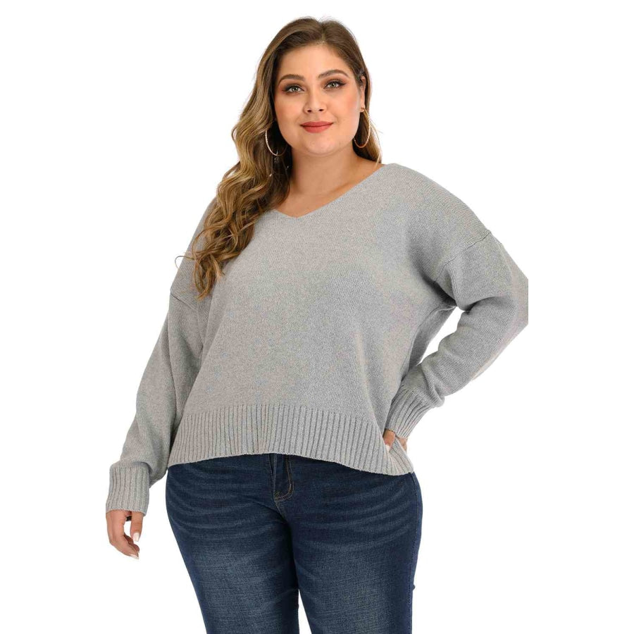 Plus Size V Neck Pullover Sweater