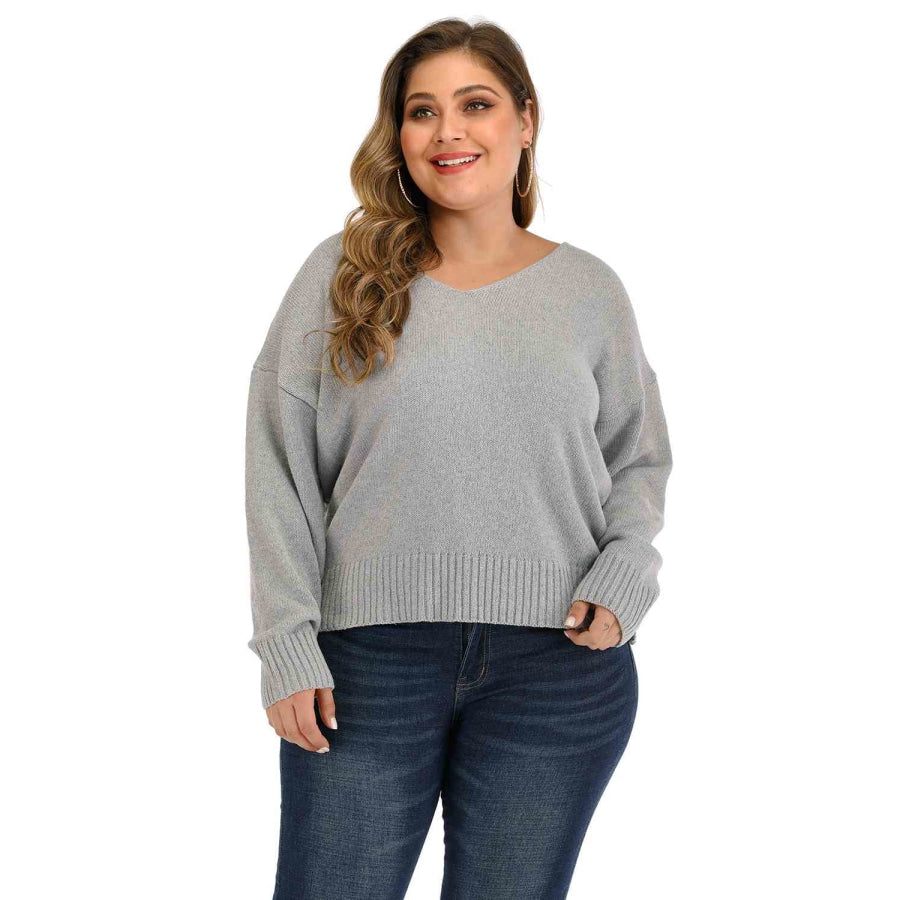 Plus Size V Neck Pullover Sweater