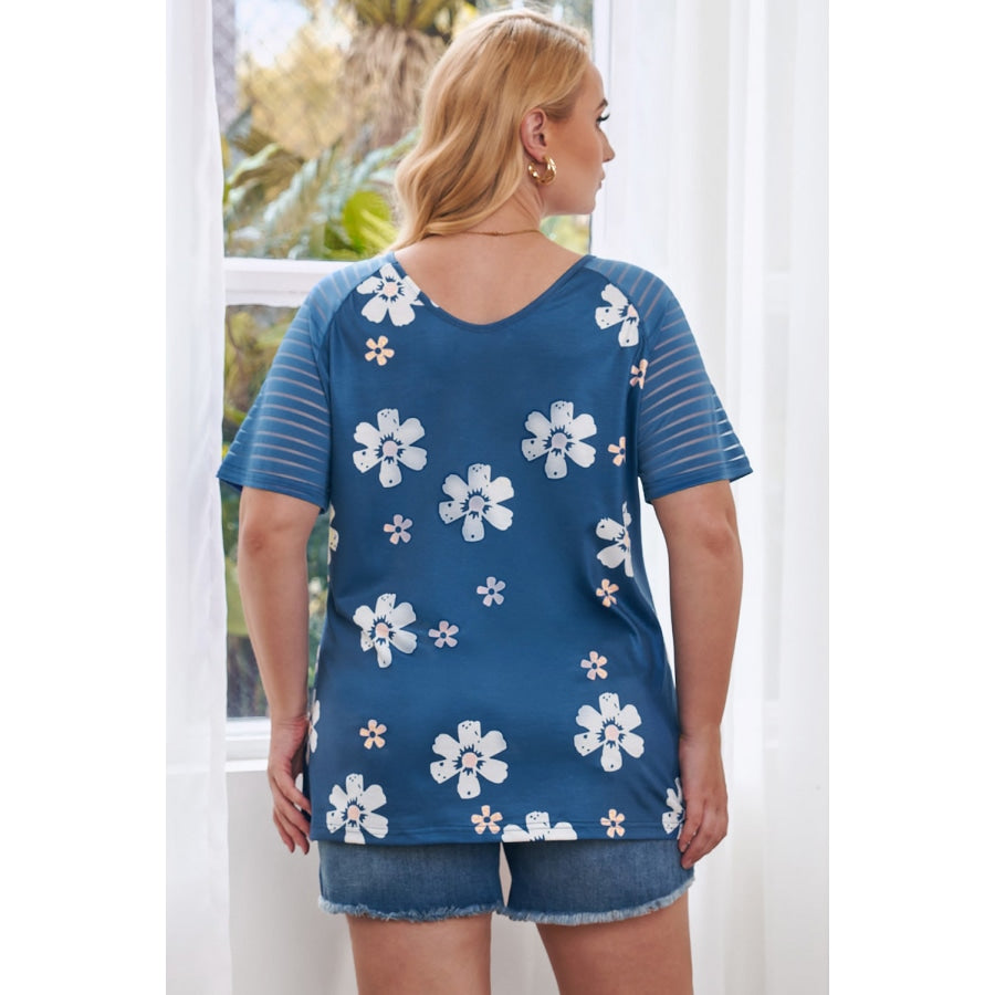 Plus Size V-Neck Raglan Sleeve Tee Azure / 1X