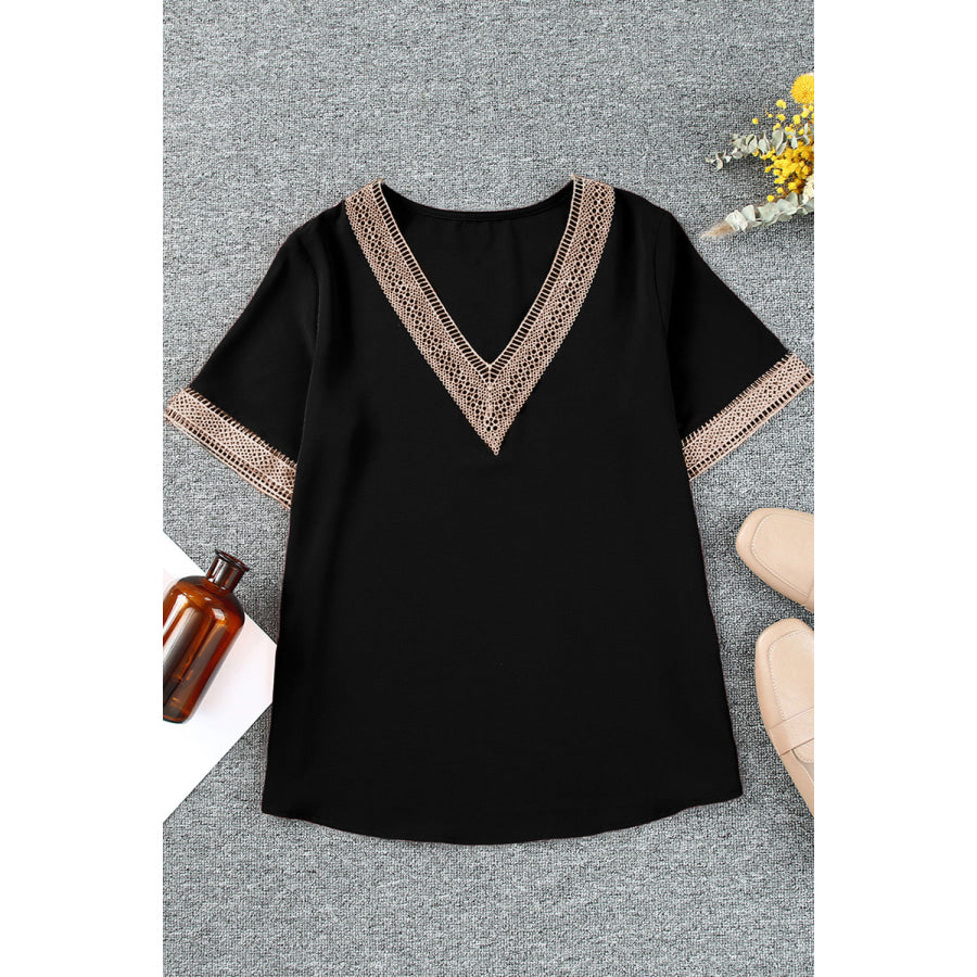 Plus Size V-Neck Short Sleeve Blouse Apparel and Accessories