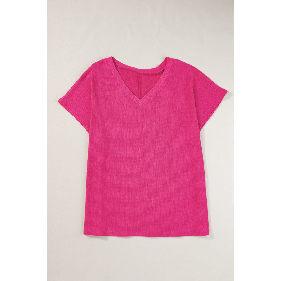 Plus Size V-Neck Short Sleeve Top Hot Pink / 1XL Apparel and Accessories