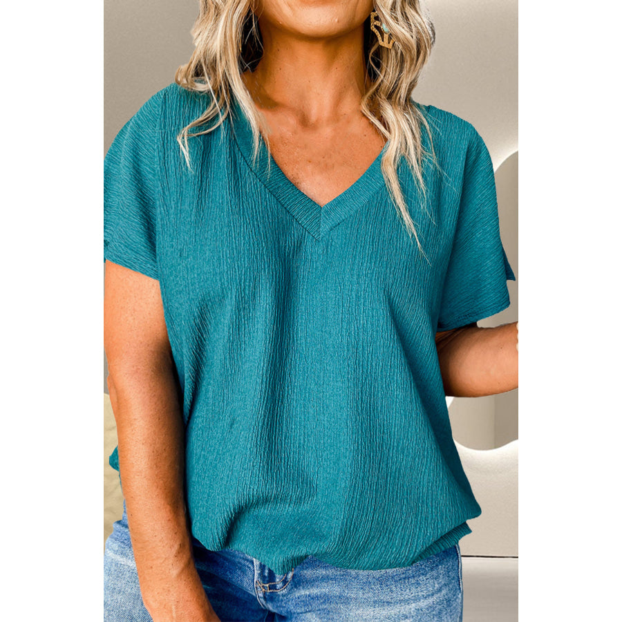 Plus Size V-Neck Short Sleeve Top Teal / 1XL Apparel and Accessories