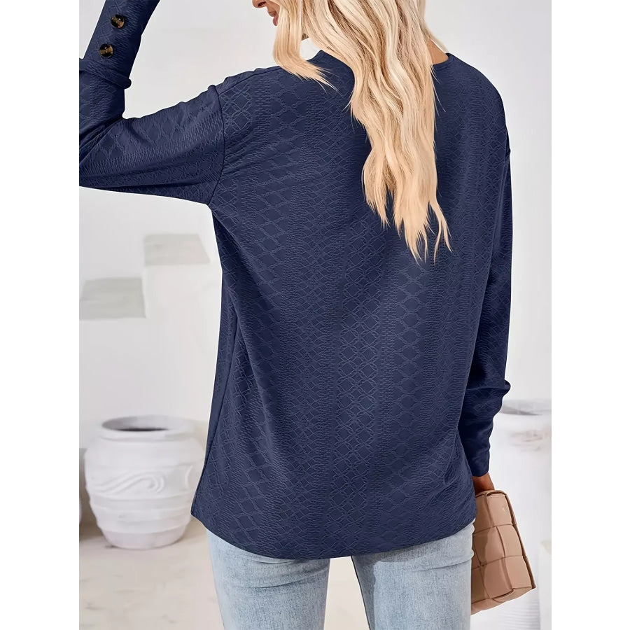 Plus Size V-Neck Textured Long Sleeve T-Shirt Apparel and Accessories