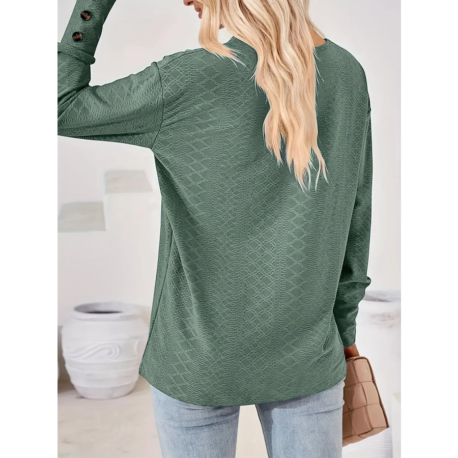 Plus Size V-Neck Textured Long Sleeve T-Shirt Apparel and Accessories