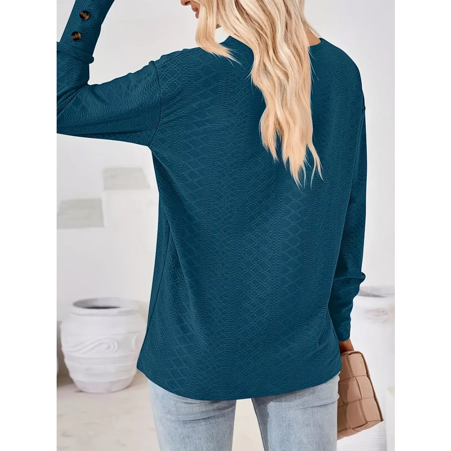 Plus Size V-Neck Textured Long Sleeve T-Shirt Apparel and Accessories