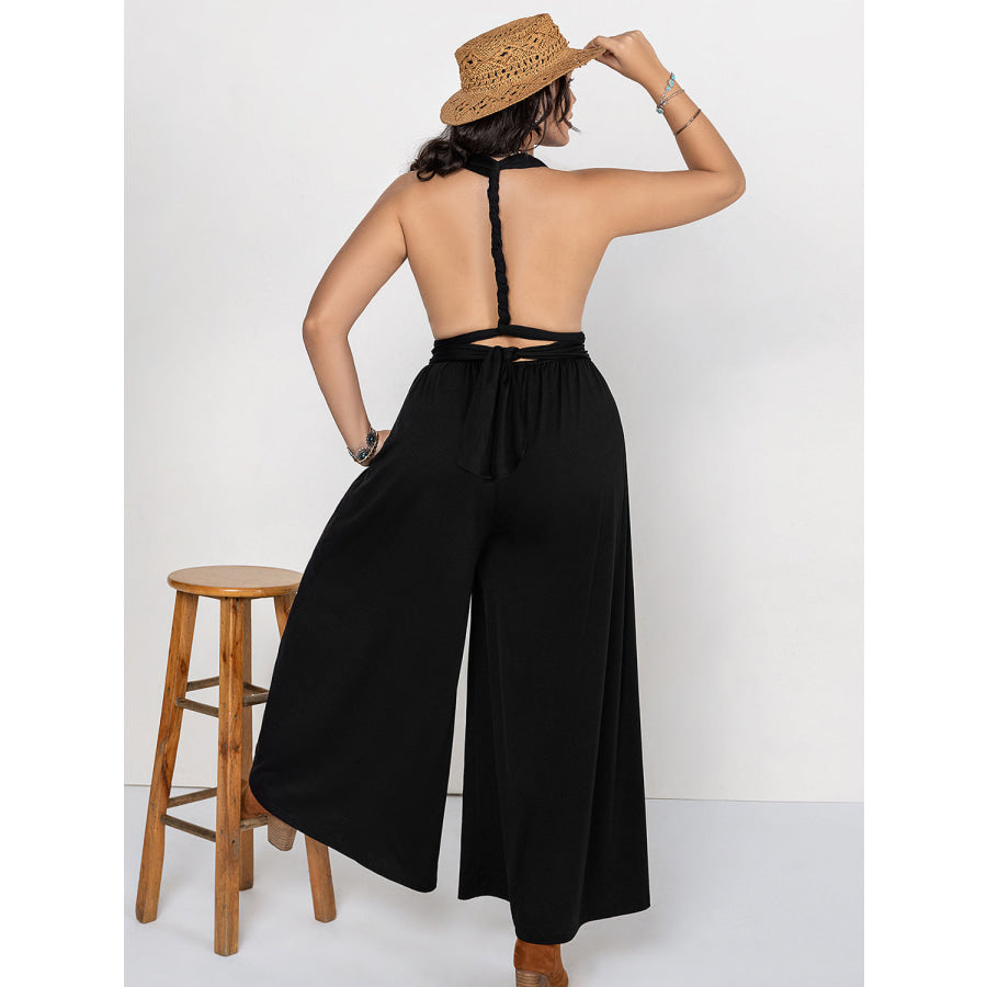 Plus Size V-Neck Wide Leg Jumpsuit Apparel and Accessories