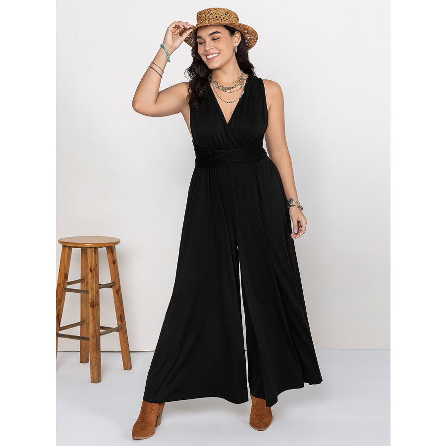 Plus Size V-Neck Wide Leg Jumpsuit Apparel and Accessories