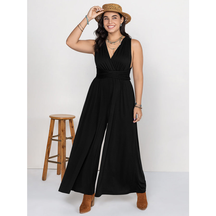 Plus Size V-Neck Wide Leg Jumpsuit Apparel and Accessories